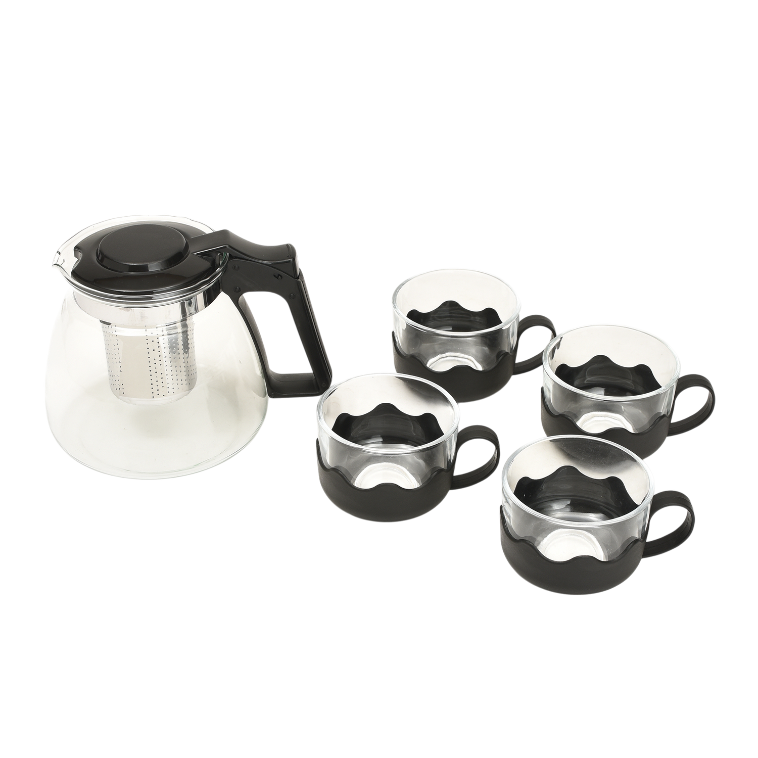 Glass Tea Pot with Infuser and Cups Set - 5 Pcs