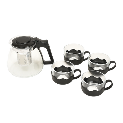 Glass Tea Pot with Infuser and Cups Set - 5 Pcs