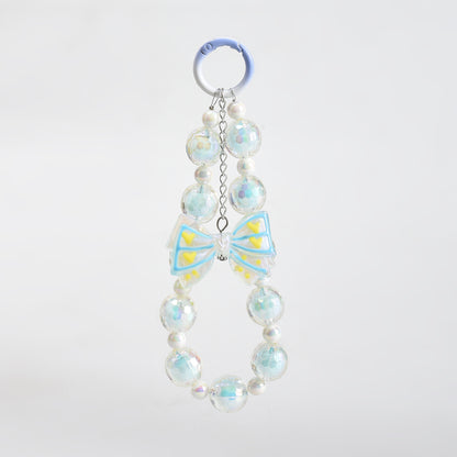 Mumuso Beaded Phone Wrist Strap with Bowknot Keychain- Perfect Mobile Accessory