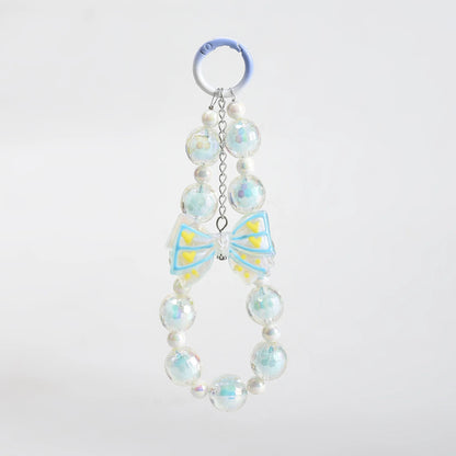 Mumuso Beaded Phone Wrist Strap with Bowknot Keychain- Perfect Mobile Accessory