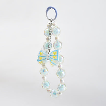 Mumuso Beaded Phone Wrist Strap with Bowknot Keychain- Perfect Mobile Accessory