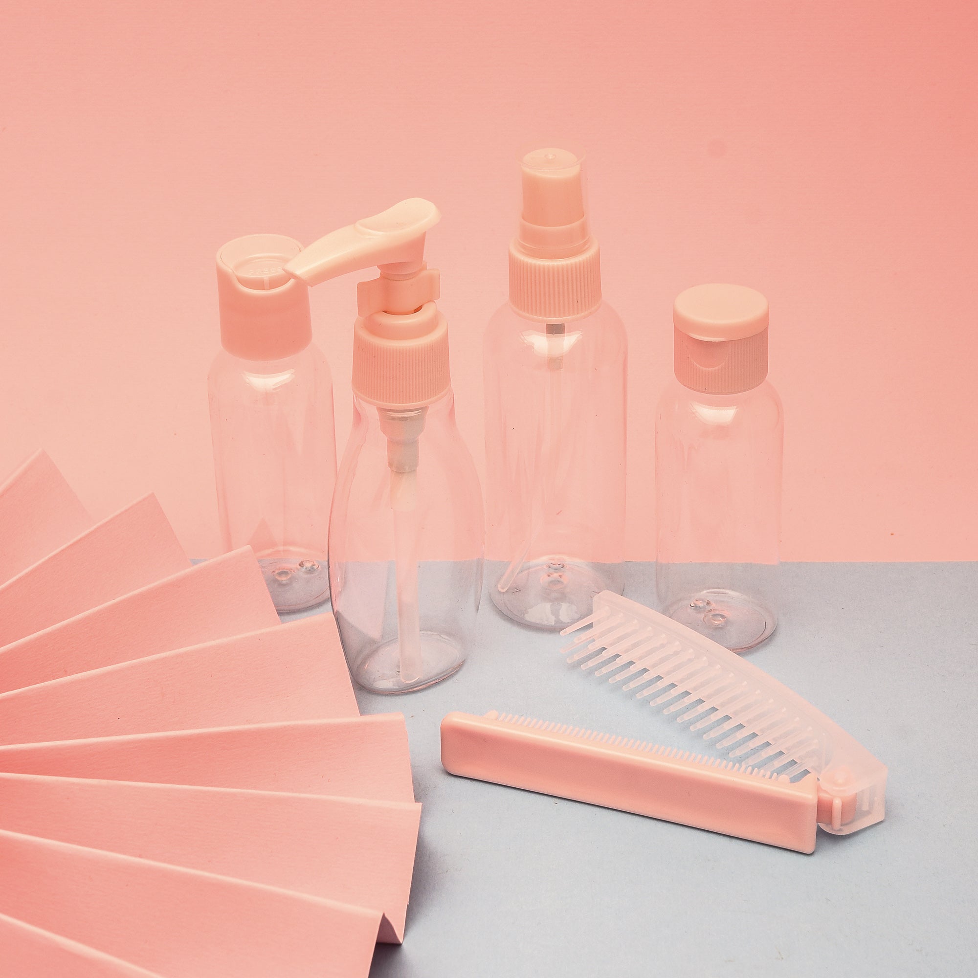 5-PIECE TRAVEL BOTTLES SET ( with Comb)-PINK