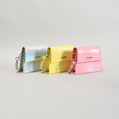 MUMUSO Glossy Croc Mini Sling Bags- Yellow, Pink, Silver