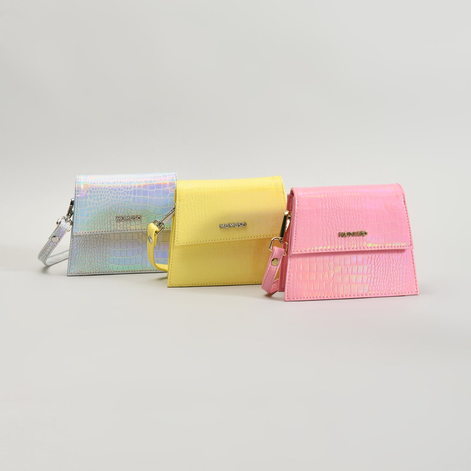 MUMUSO Glossy Croc Mini Sling Bags- Yellow, Pink, Silver
