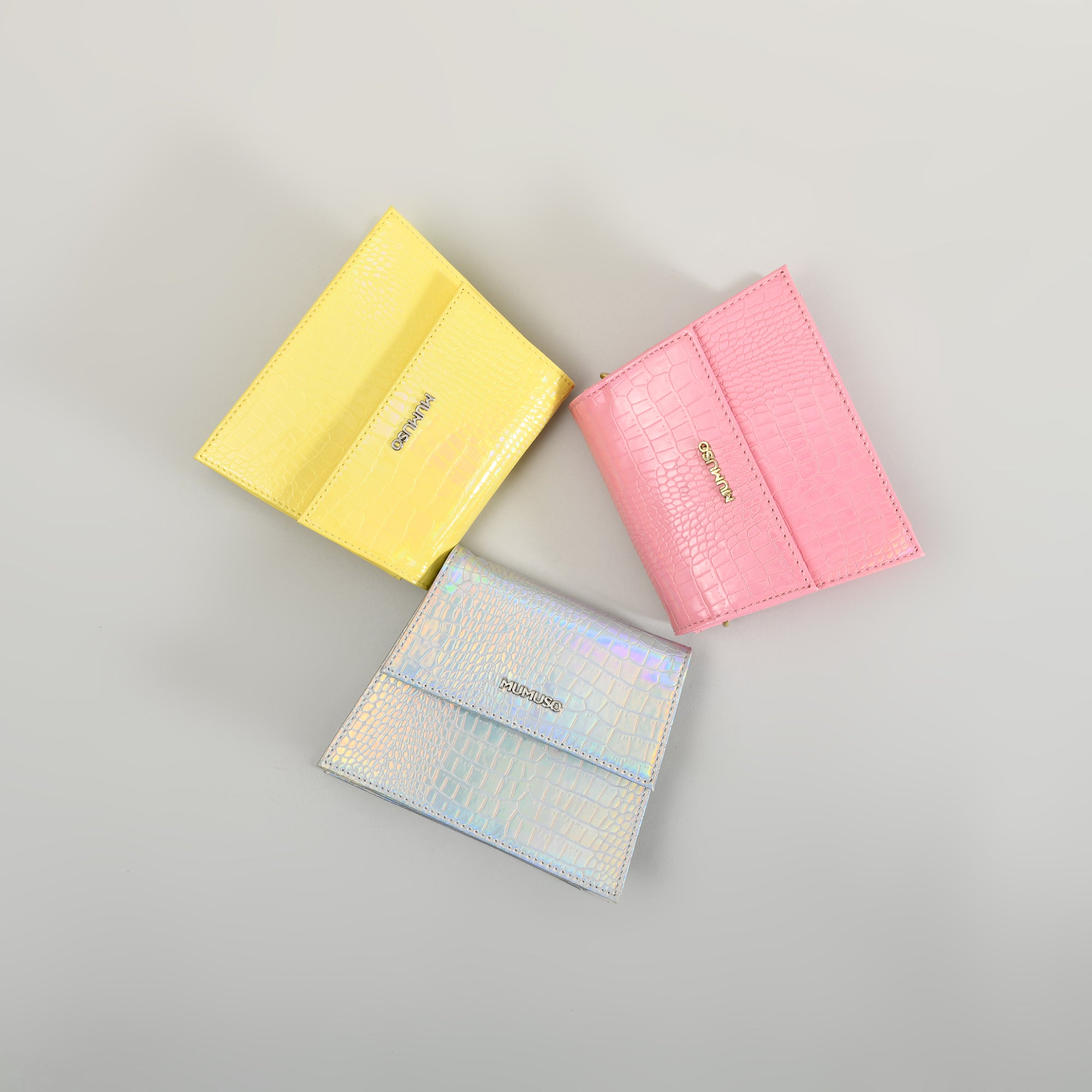 MUMUSO Glossy Croc Mini Sling Bags- Yellow, Pink, Silver