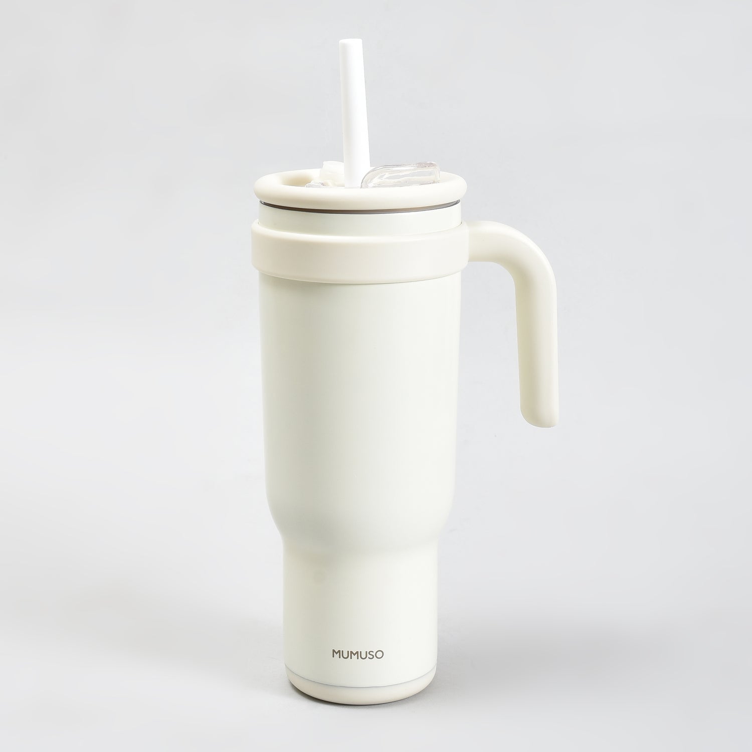 Mumuso Large Capacity Insulated Tumbler with Handle- Beige/ 1200ML
