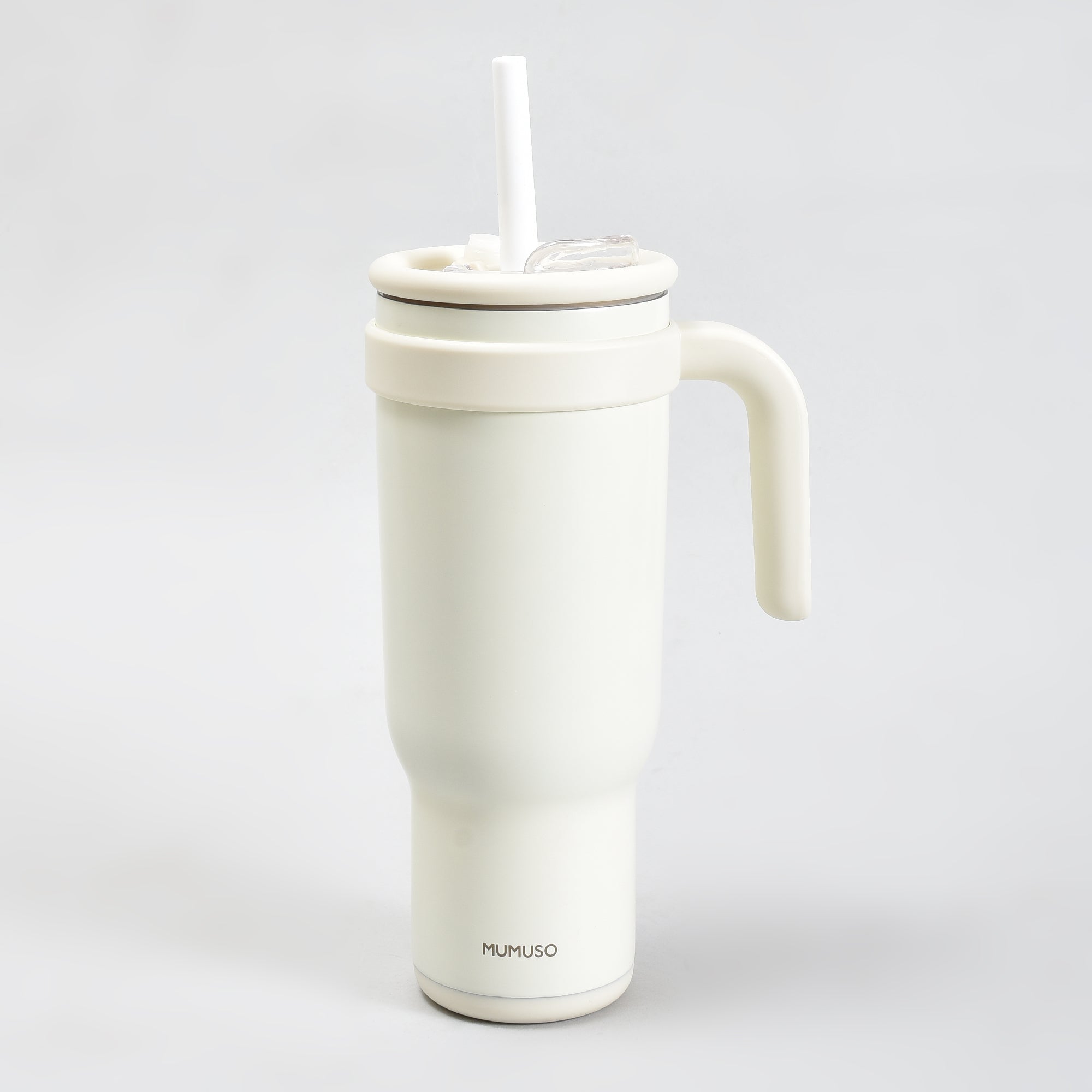 Mumuso Large Capacity Insulated Tumbler with Handle- Beige/ 1200ML