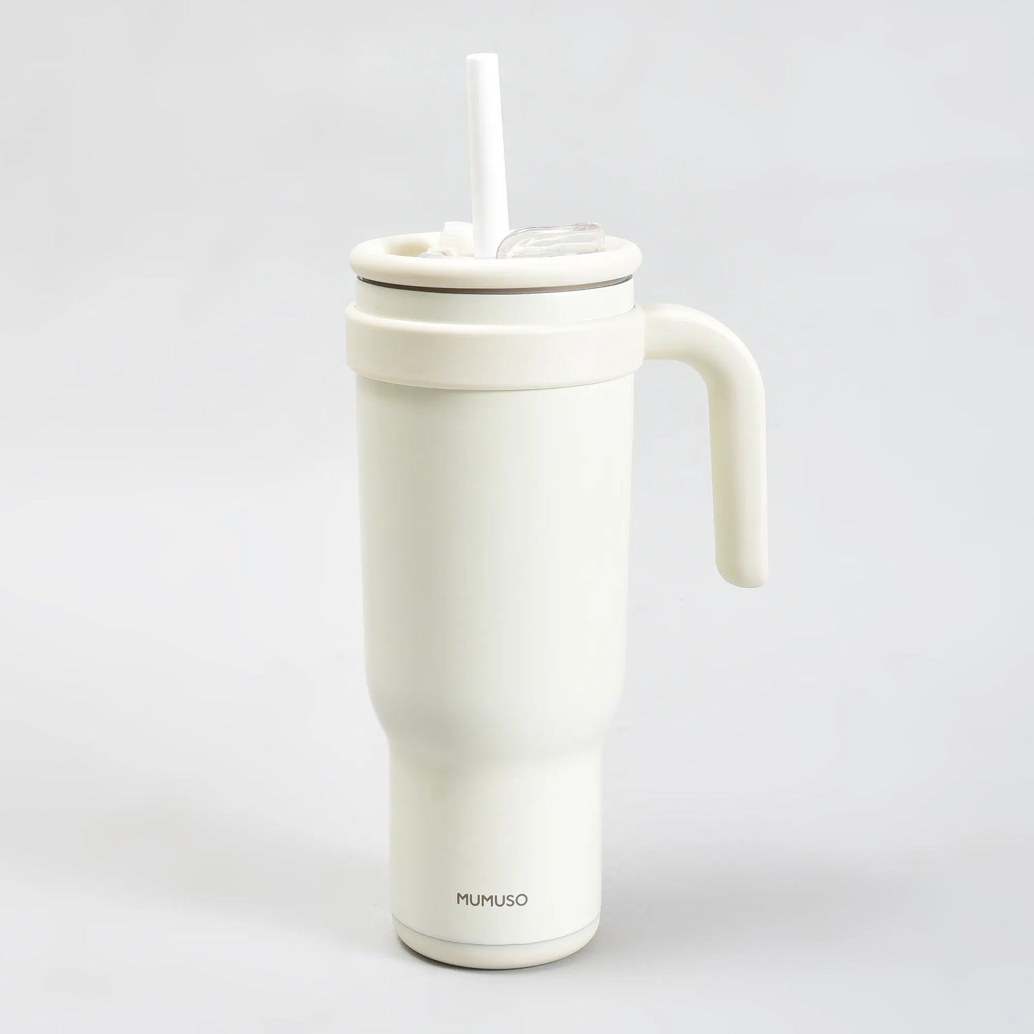 Mumuso Large Capacity Insulated Tumbler with Handle- Beige/ 1200ML
