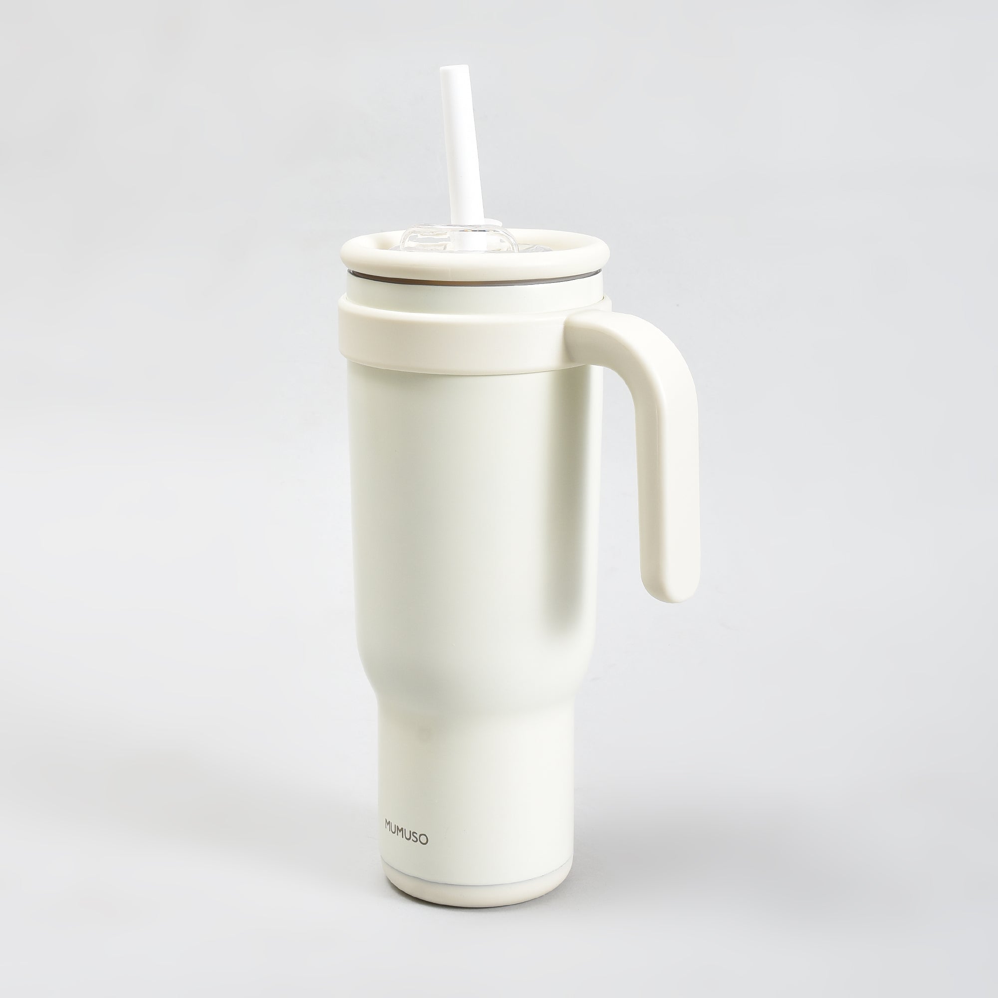 Mumuso Large Capacity Insulated Tumbler with Handle- Beige/ 1200ML
