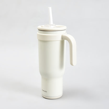 Mumuso Large Capacity Insulated Tumbler with Handle- Beige/ 1200ML