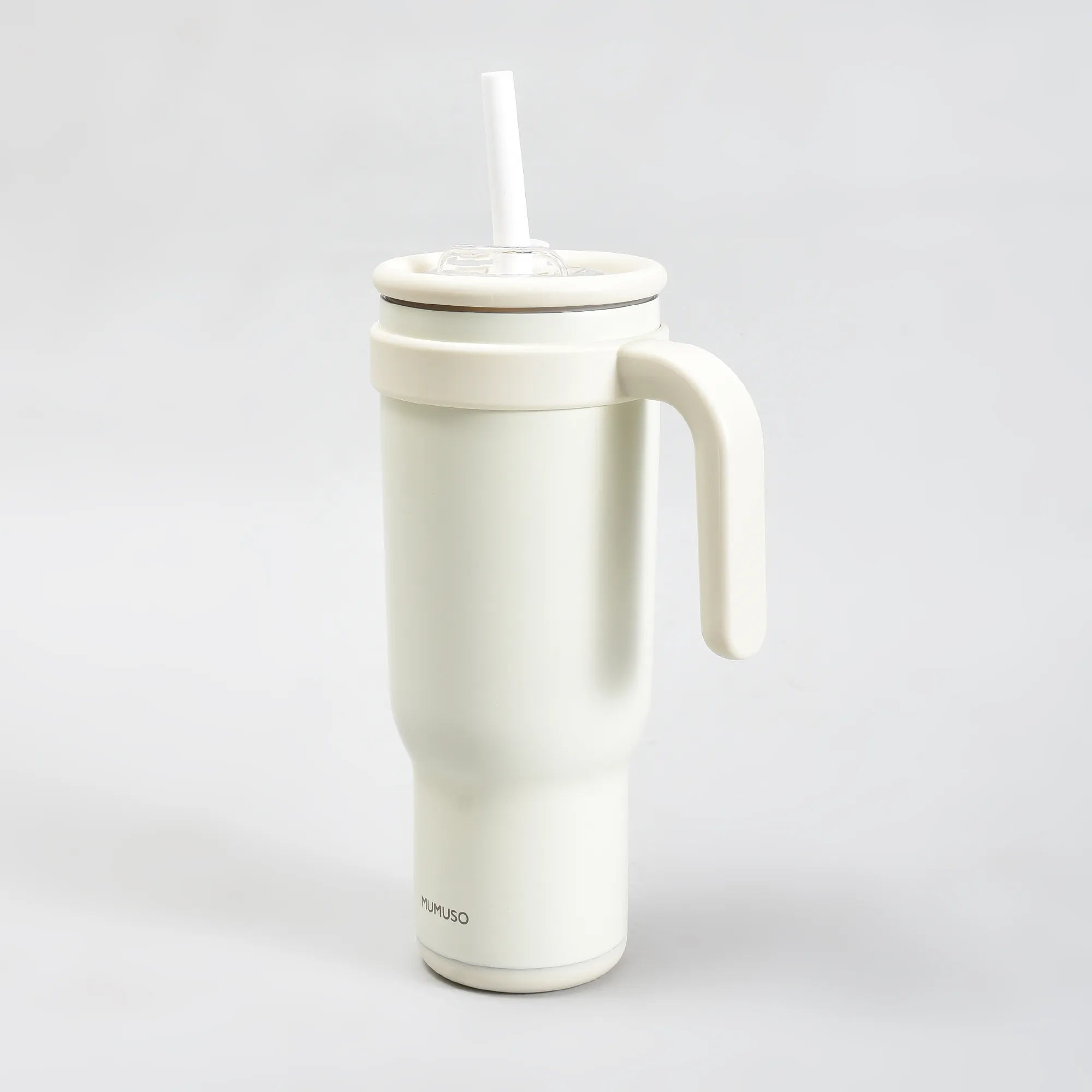 Mumuso Large Capacity Insulated Tumbler with Handle- Beige/ 1200ML