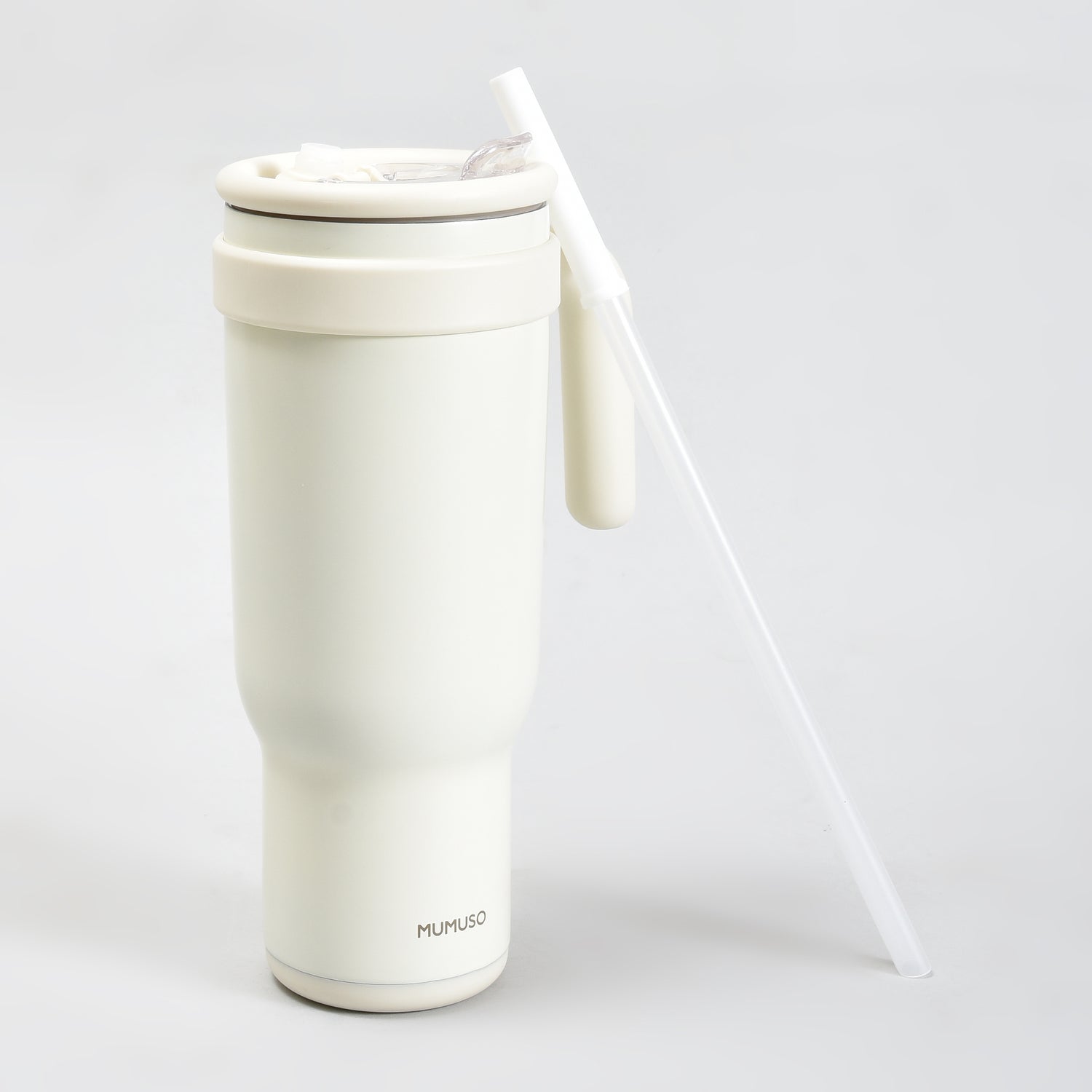 Mumuso Large Capacity Insulated Tumbler with Handle- Beige/ 1200ML