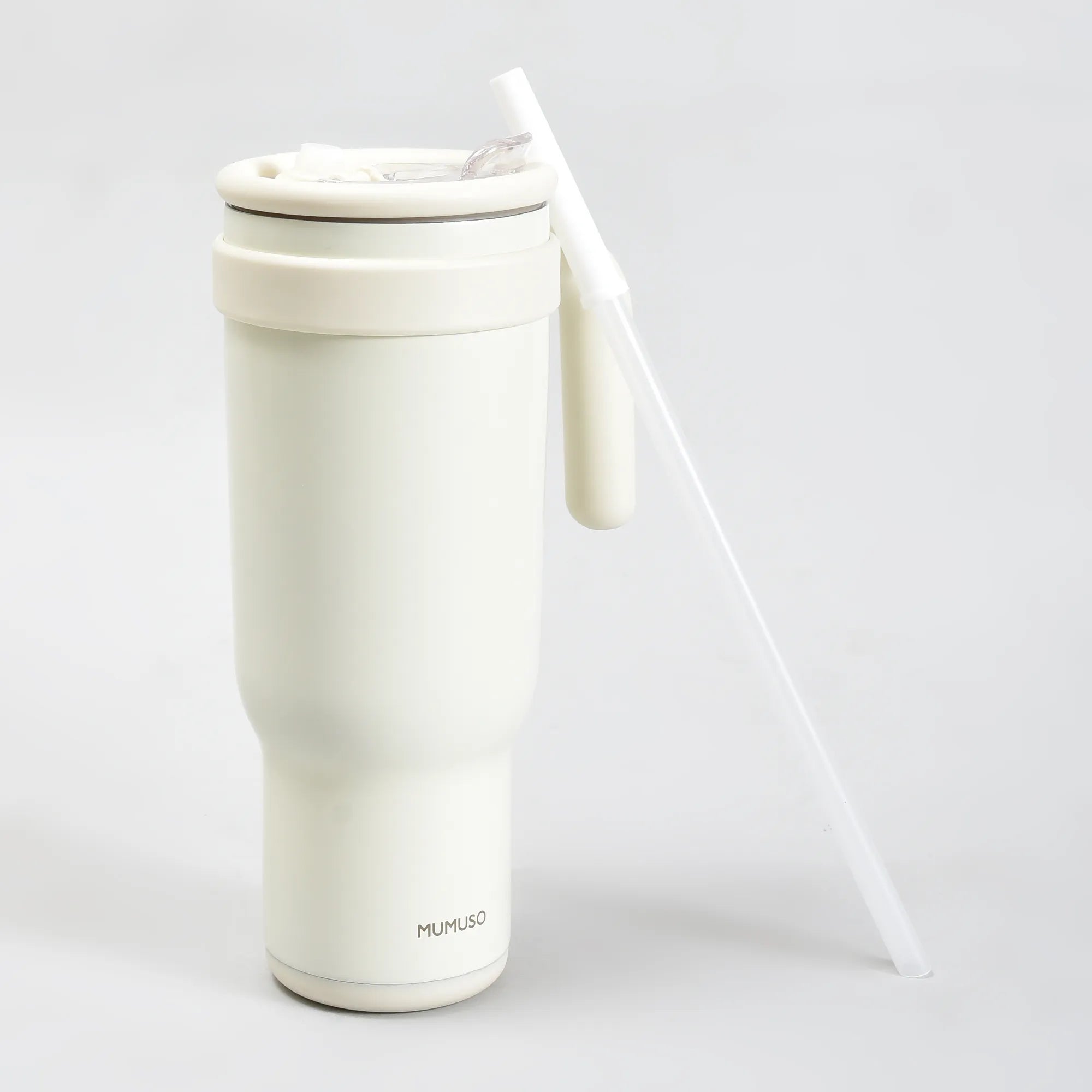 Mumuso Large Capacity Insulated Tumbler with Handle- Beige/ 1200ML