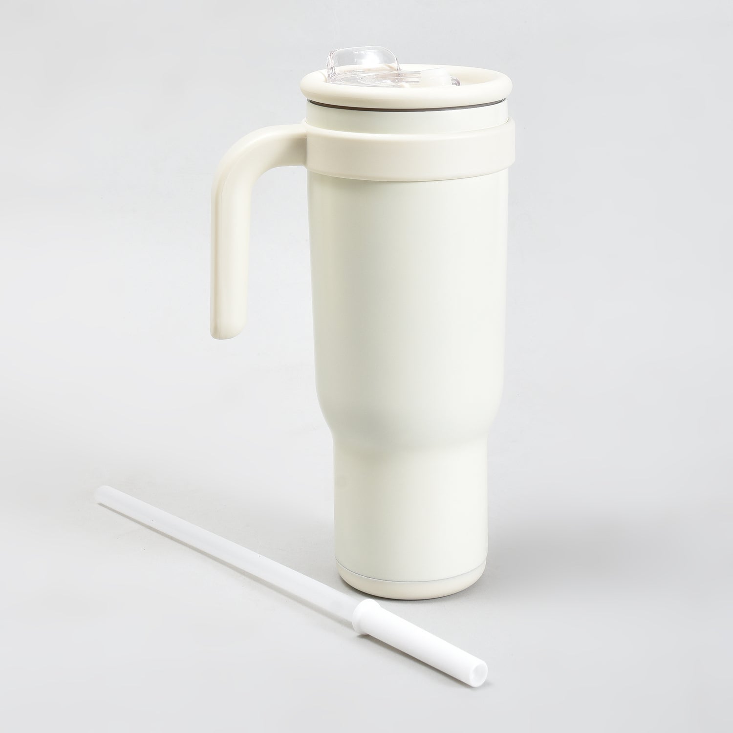 Mumuso Large Capacity Insulated Tumbler with Handle- Beige/ 1200ML