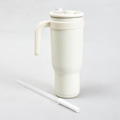 Mumuso Large Capacity Insulated Tumbler with Handle- Beige/ 1200ML