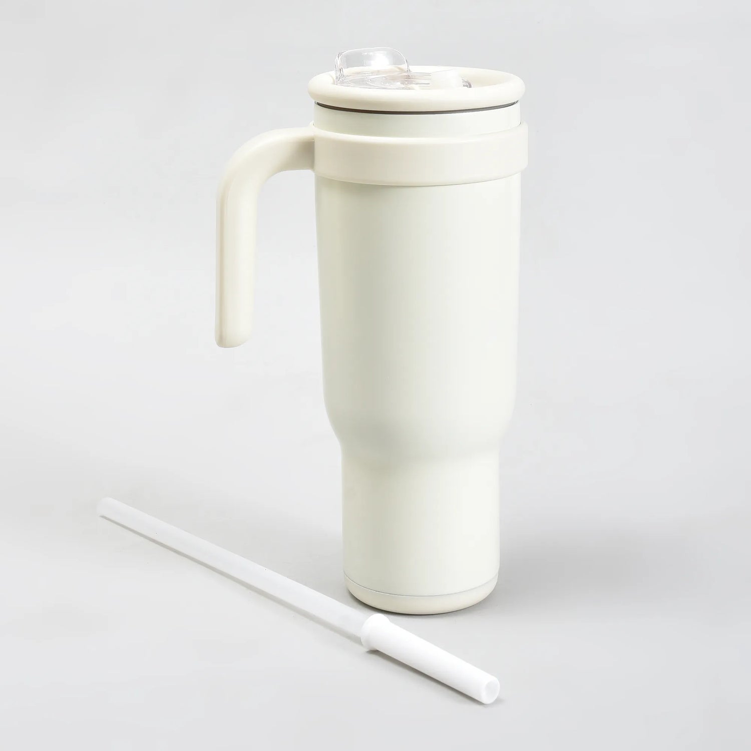 Mumuso Large Capacity Insulated Tumbler with Handle- Beige/ 1200ML