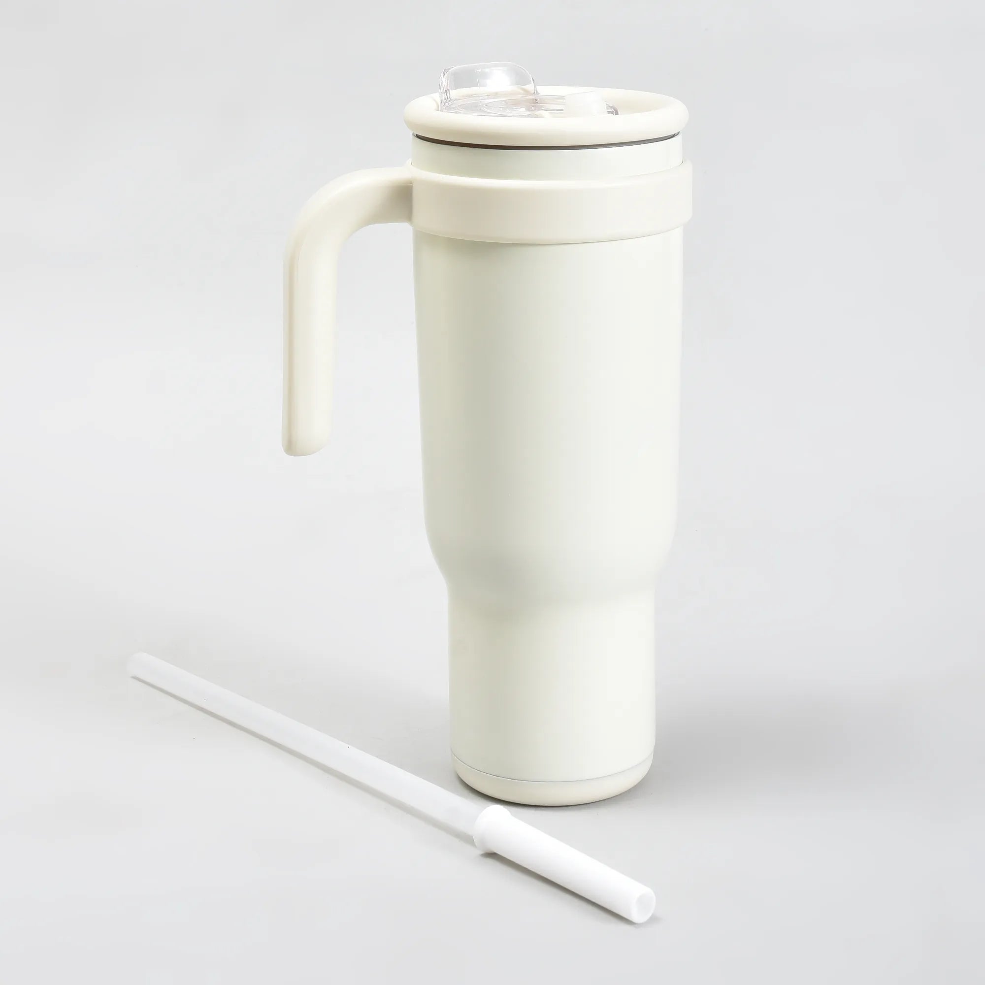 Mumuso Large Capacity Insulated Tumbler with Handle- Beige/ 1200ML