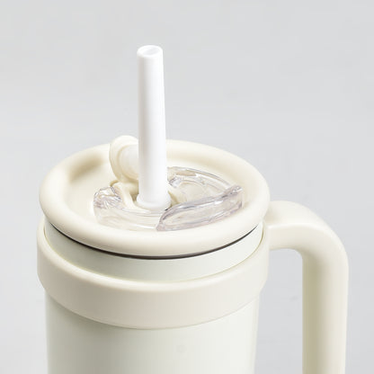 Mumuso Large Capacity Insulated Tumbler with Handle- Beige/ 1200ML