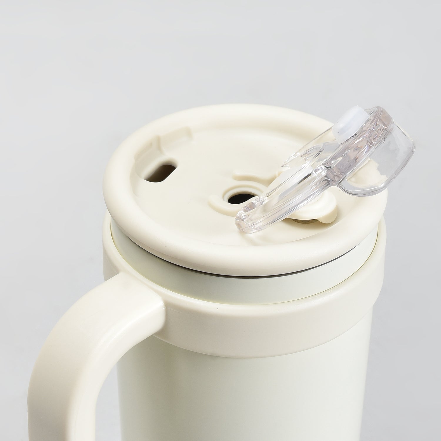 Mumuso Large Capacity Insulated Tumbler with Handle- Beige/ 1200ML