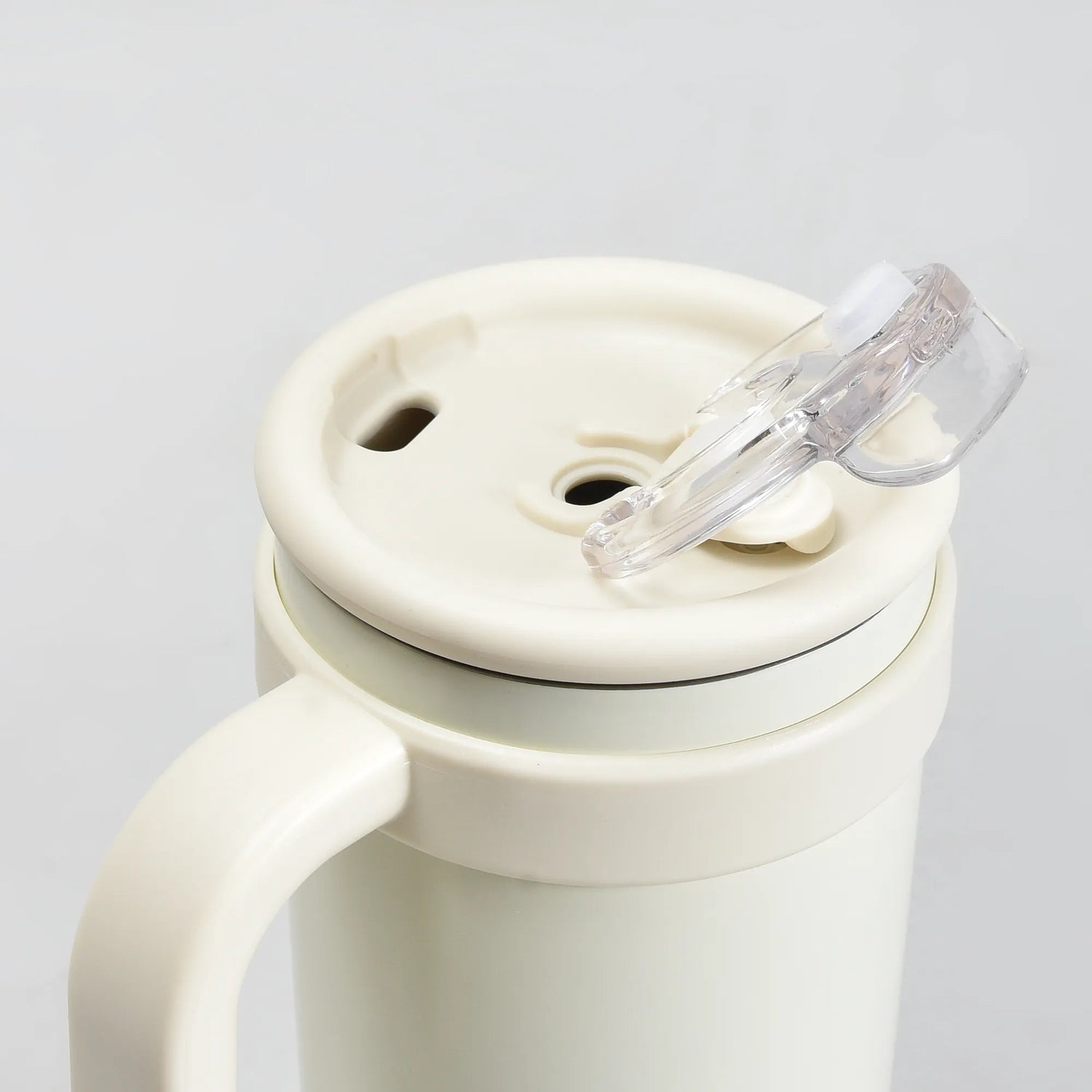 Mumuso Large Capacity Insulated Tumbler with Handle- Beige/ 1200ML