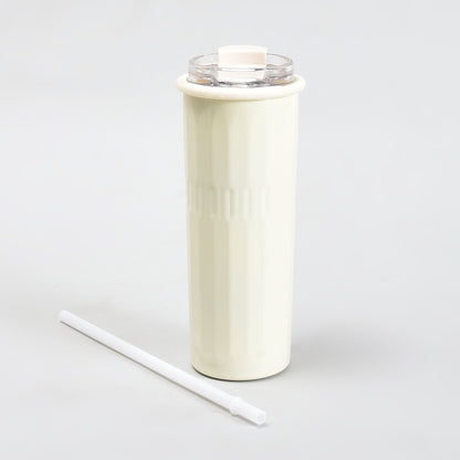 Mumuso Minimalist Insulate Tumbler with Flip Straw- OffWhite/500ml