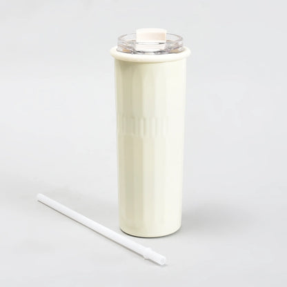 Mumuso Minimalist Insulate Tumbler with Flip Straw- OffWhite/500ml