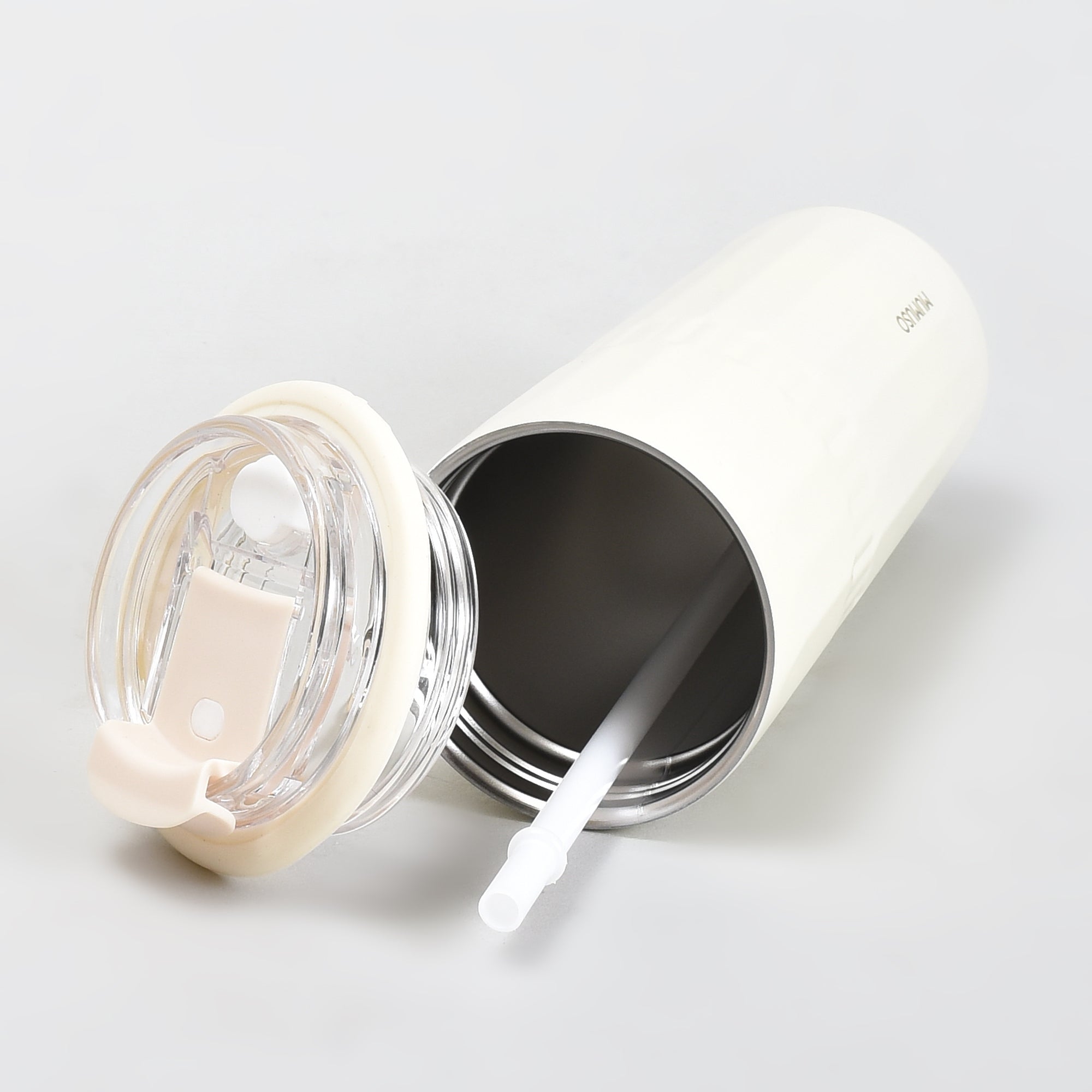 Mumuso Minimalist Insulate Tumbler with Flip Straw- OffWhite/500ml