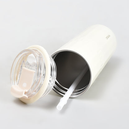 Mumuso Minimalist Insulate Tumbler with Flip Straw- OffWhite/500ml