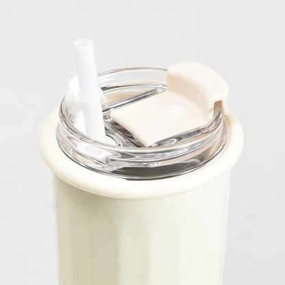 Mumuso Minimalist Insulate Tumbler with Flip Straw- OffWhite/500ml