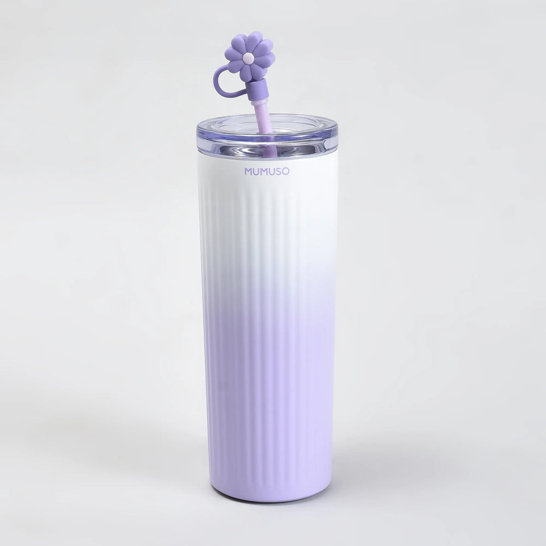Mumuso Floral Series Ribbed Insulated Tumbler- 600ML/ Purple
