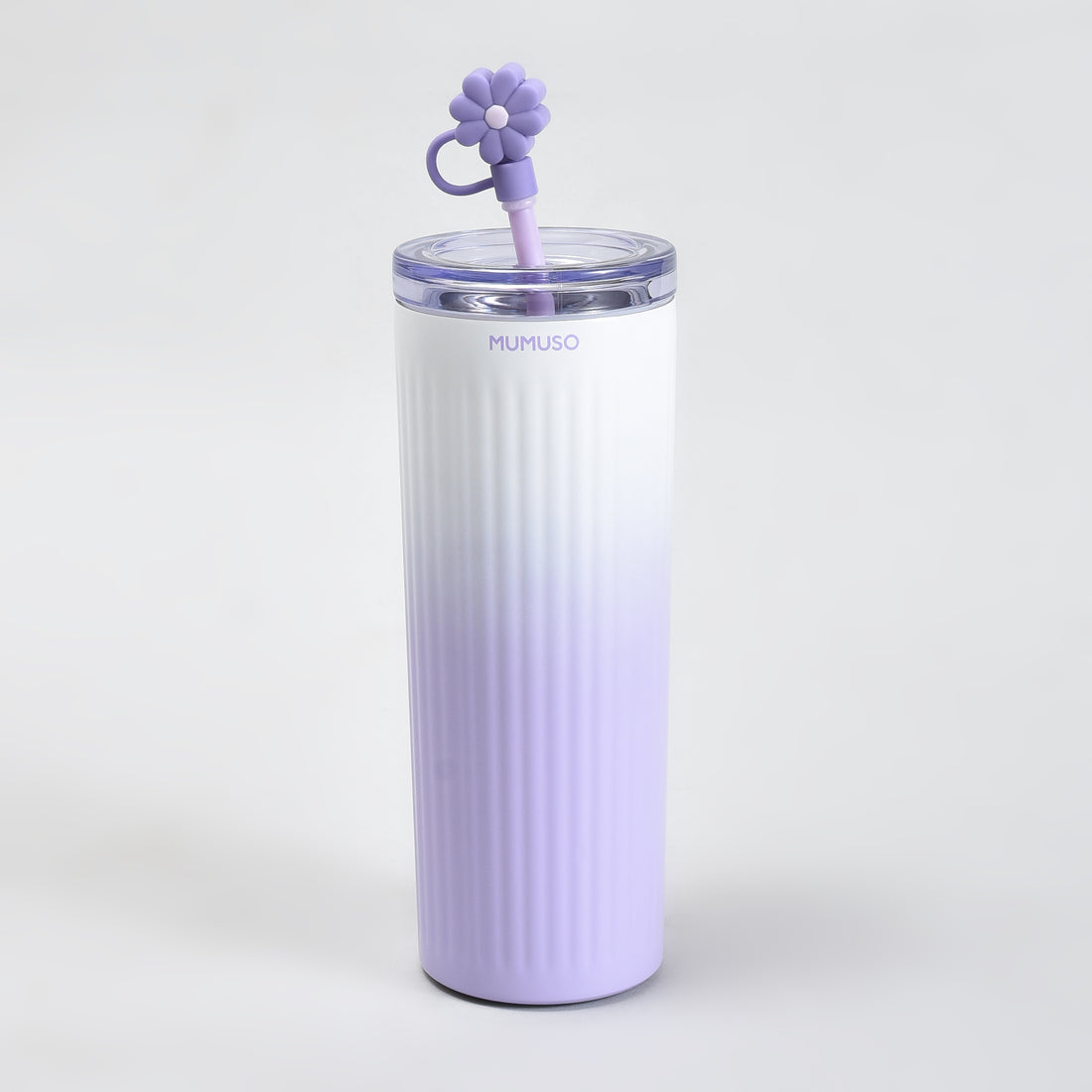 Mumuso Floral Series Ribbed Insulated Tumbler- 600ML/ Purple