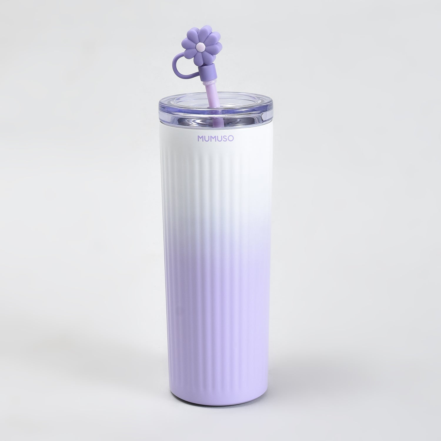 Mumuso Floral Series Ribbed Insulated Tumbler- 600ML/ Purple