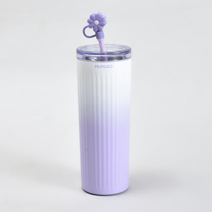 Mumuso Floral Series Ribbed Insulated Tumbler- 600ML/ Purple