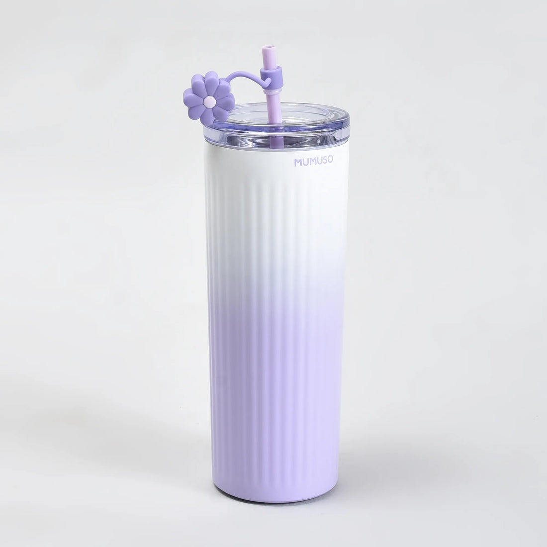 Mumuso Floral Series Ribbed Insulated Tumbler- 600ML/ Purple