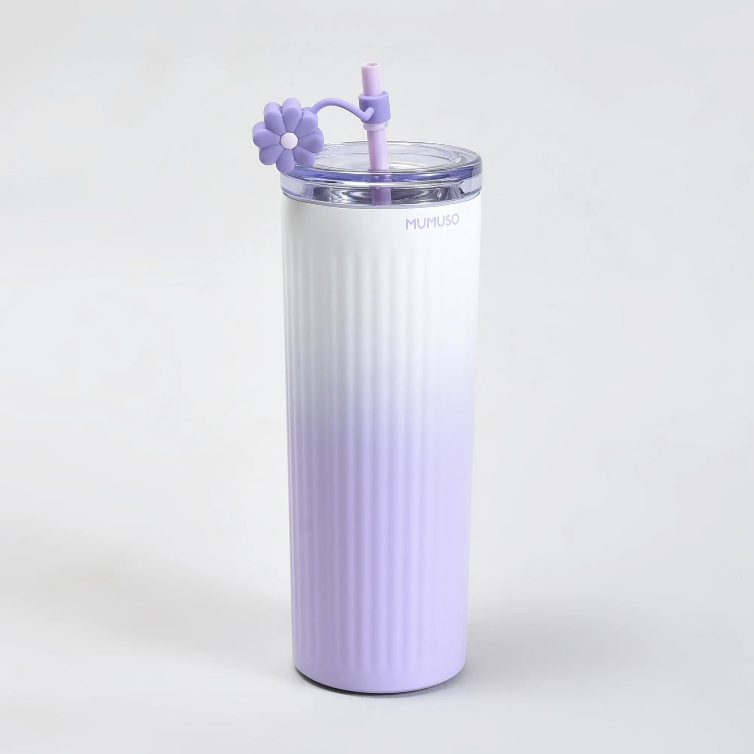 Mumuso Floral Series Ribbed Insulated Tumbler- 600ML/ Purple