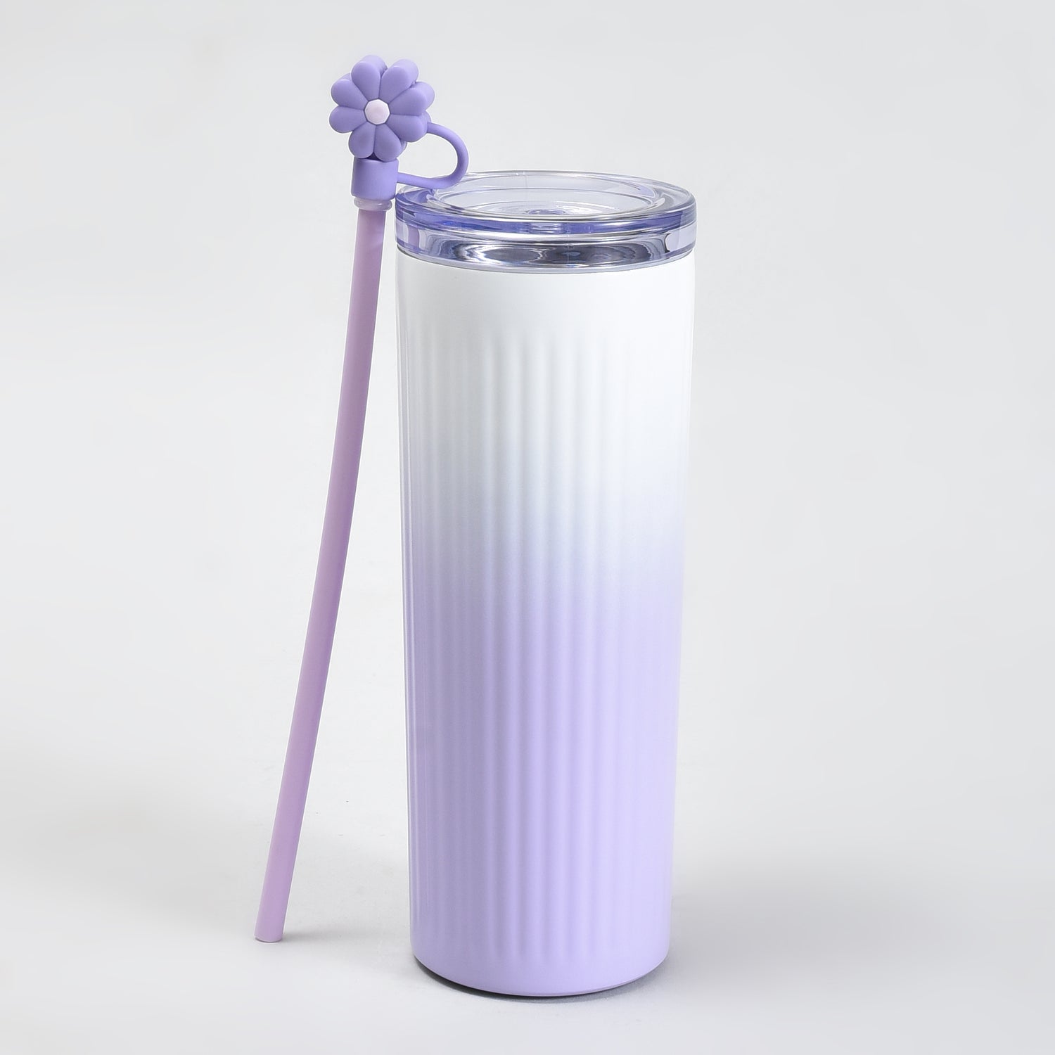 Mumuso Floral Series Ribbed Insulated Tumbler- 600ML/ Purple