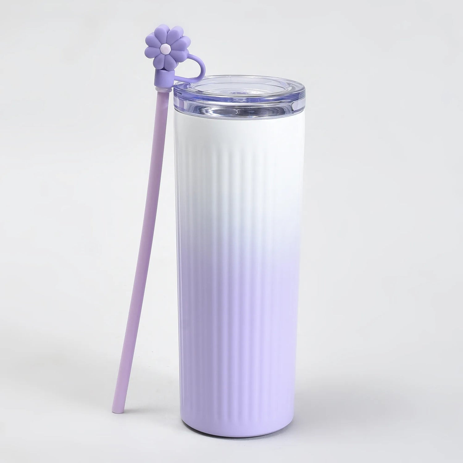 Mumuso Floral Series Ribbed Insulated Tumbler- 600ML/ Purple