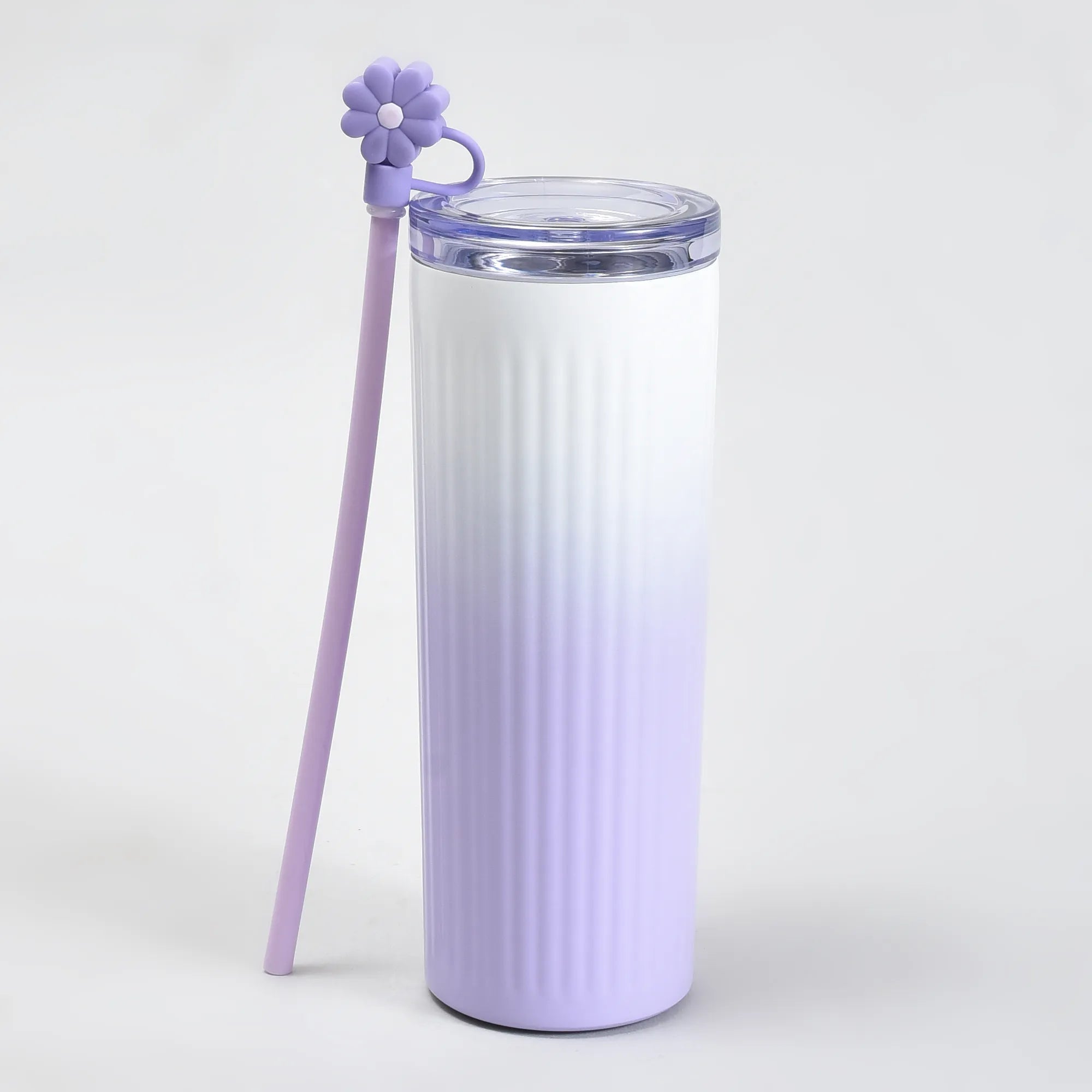 Mumuso Floral Series Ribbed Insulated Tumbler- 600ML/ Purple