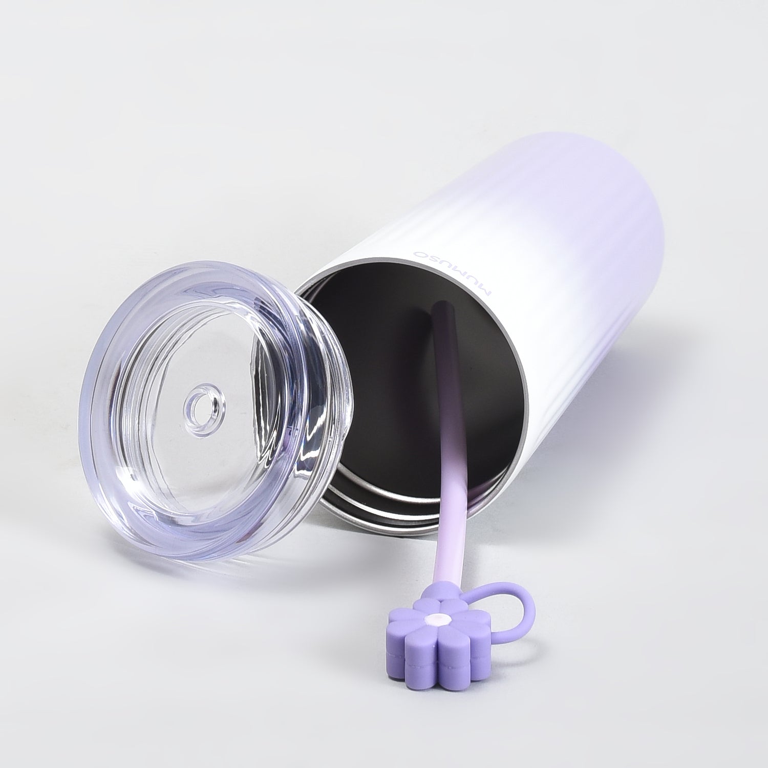 Mumuso Floral Series Ribbed Insulated Tumbler- 600ML/ Purple