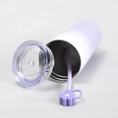 Mumuso Floral Series Ribbed Insulated Tumbler- 600ML/ Purple