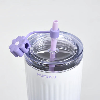 Mumuso Floral Series Ribbed Insulated Tumbler- 600ML/ Purple