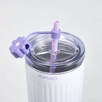 Mumuso Floral Series Ribbed Insulated Tumbler- 600ML/ Purple