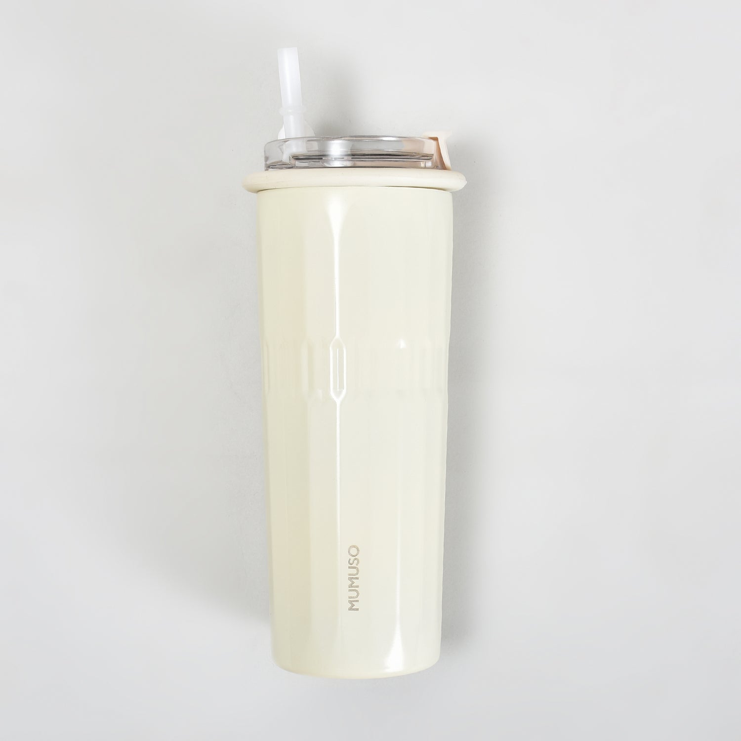 Mumuso Minimalist Insulate Tumbler with Flip Straw- OffWhite/500ml