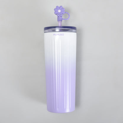 Mumuso Floral Series Ribbed Insulated Tumbler- 600ML/ Purple