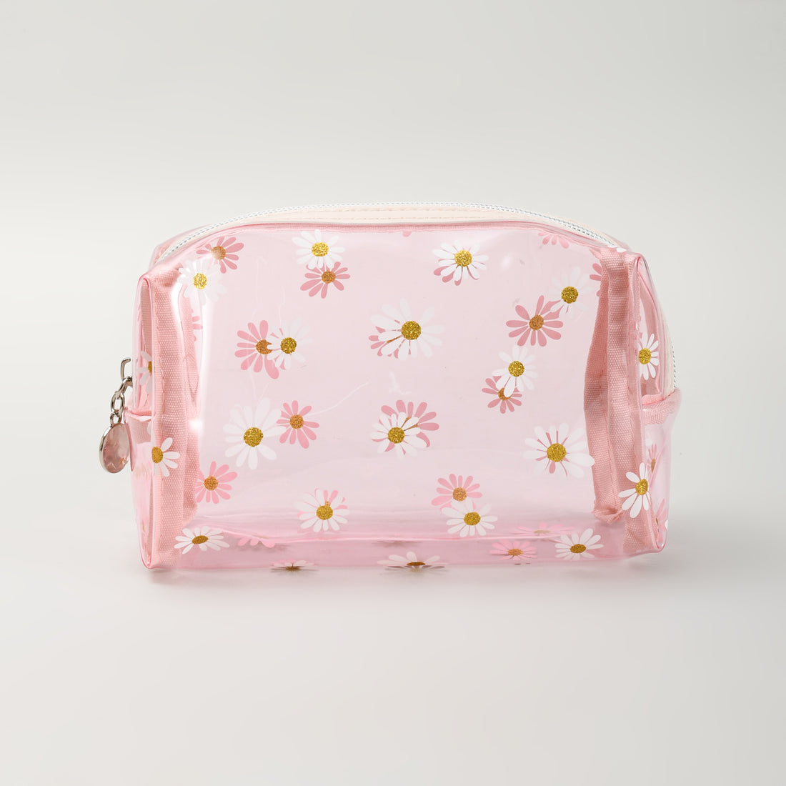 Premium Pink Daisy Floral Transparent Cosmetic Pouch