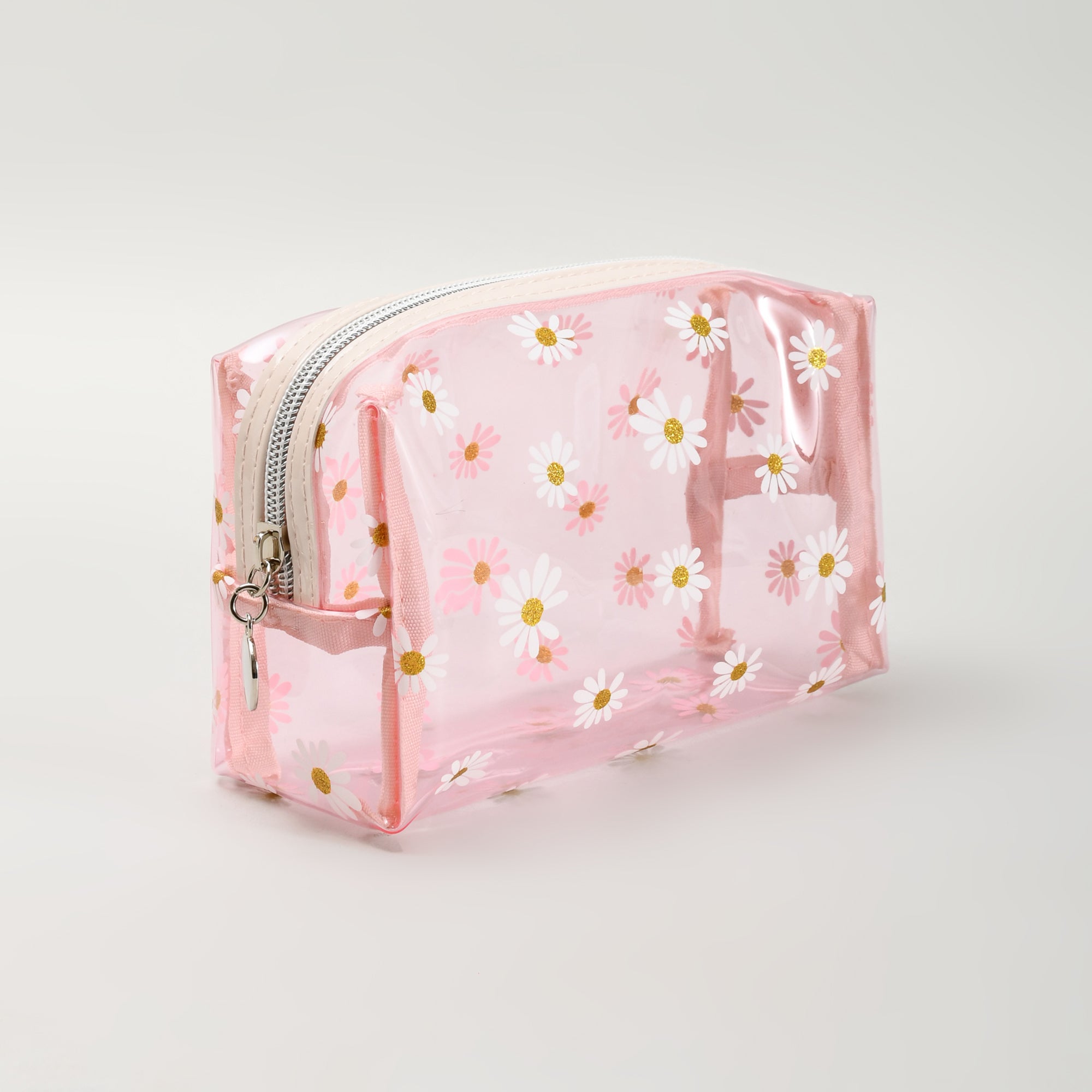 Premium Pink Daisy Floral Transparent Cosmetic Pouch