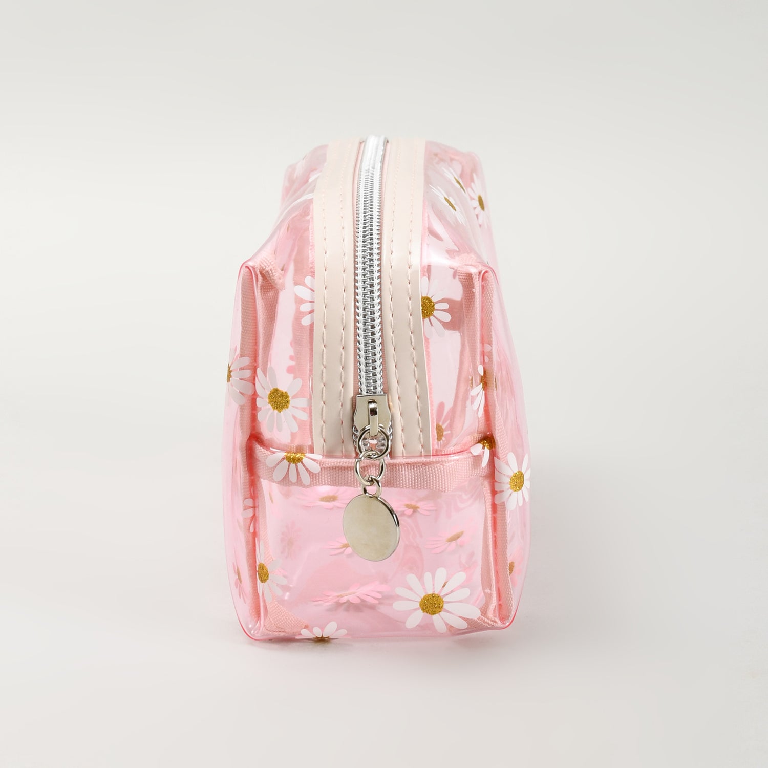 Premium Pink Daisy Floral Transparent Cosmetic Pouch
