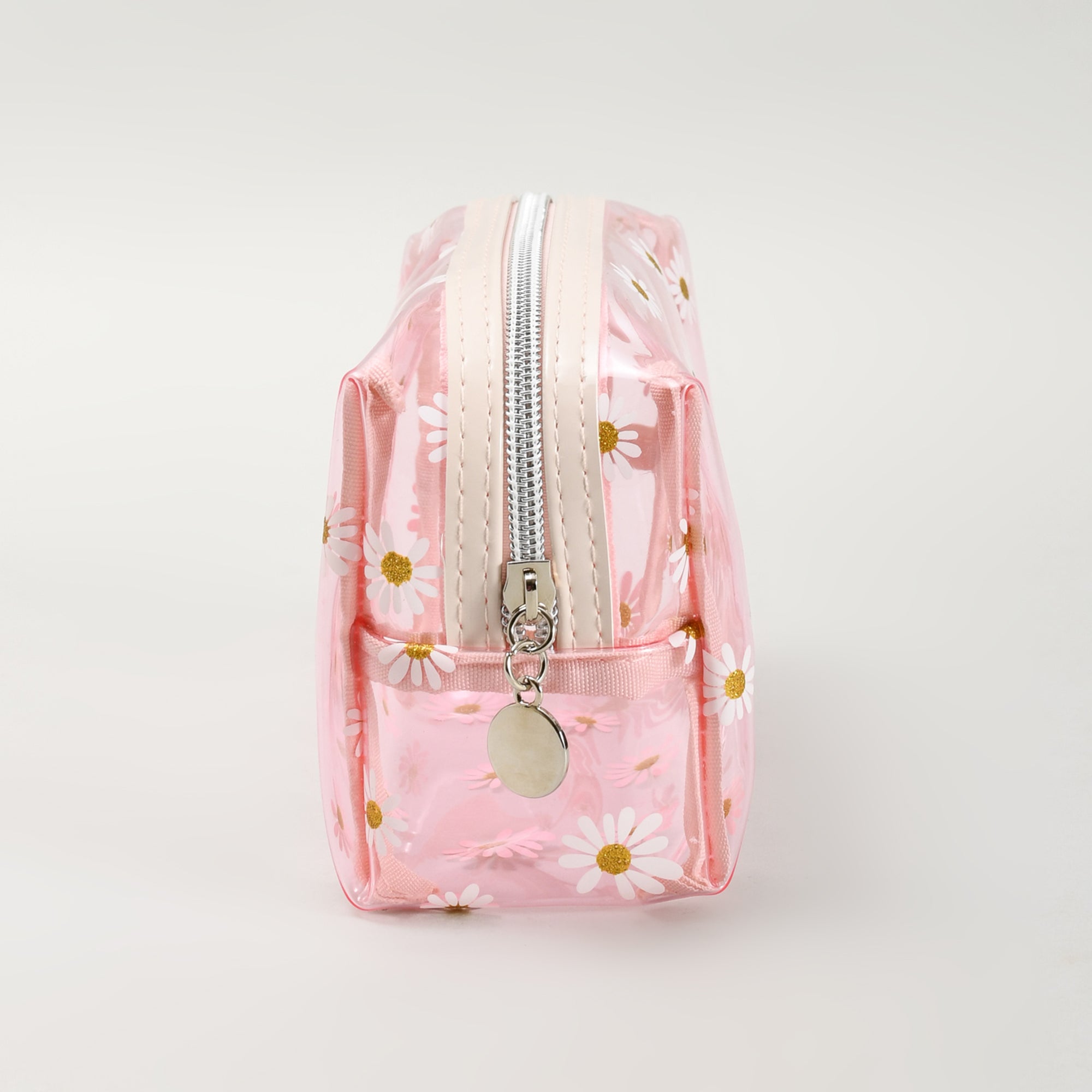 Premium Pink Daisy Floral Transparent Cosmetic Pouch