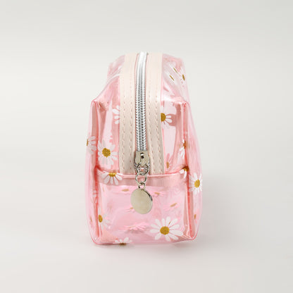 Premium Pink Daisy Floral Transparent Cosmetic Pouch