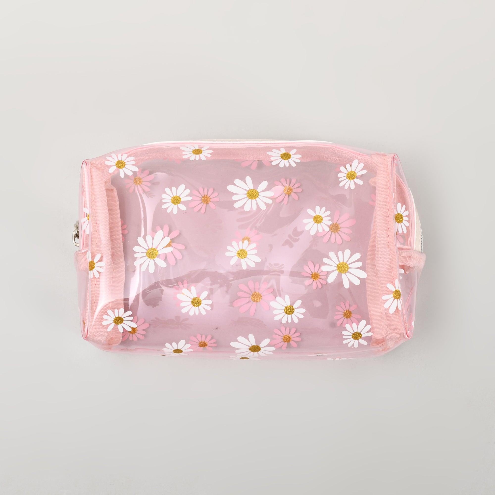Premium Pink Daisy Floral Transparent Cosmetic Pouch